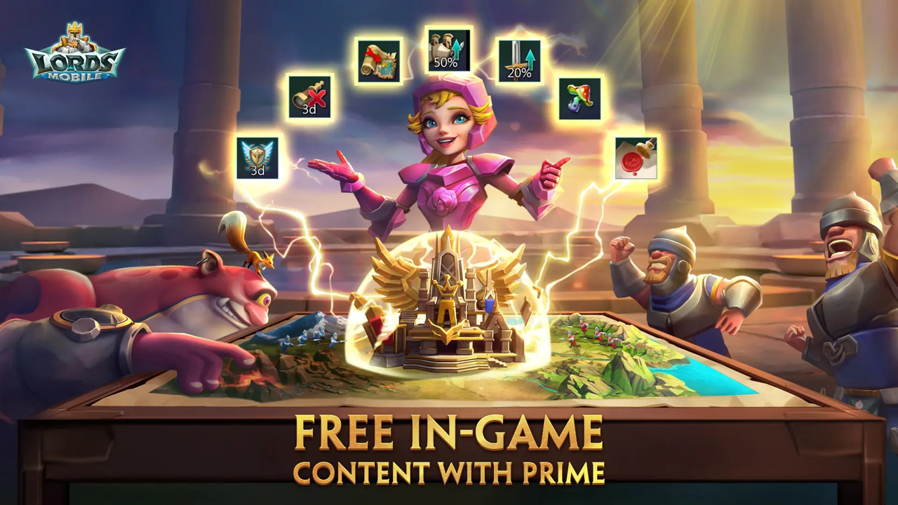 a poster of Lords Mobile showing the in-game content